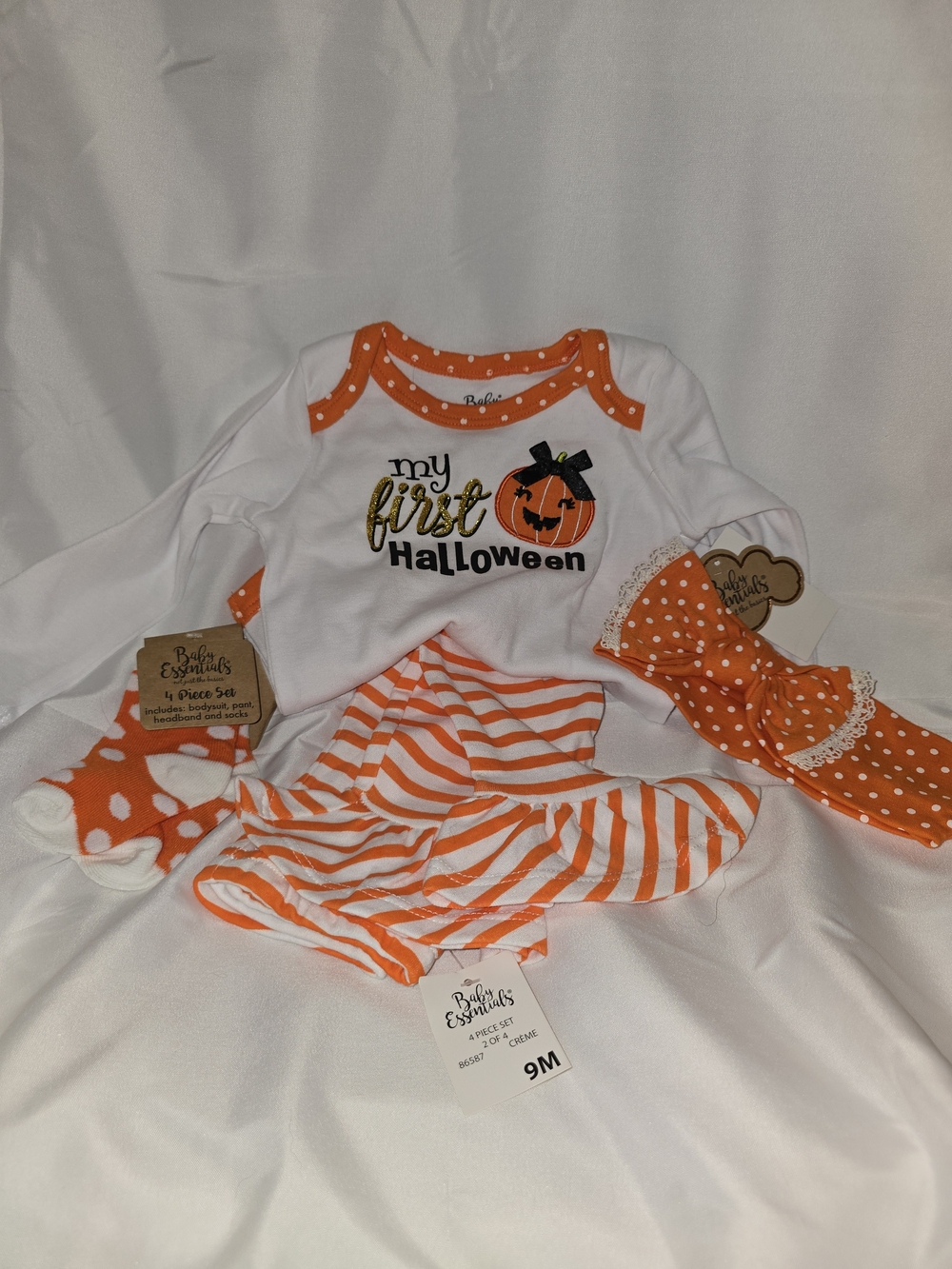 Baby Essentials Orange & White Pumpkin 'My First Halloween' Outfit Set 4 Piece